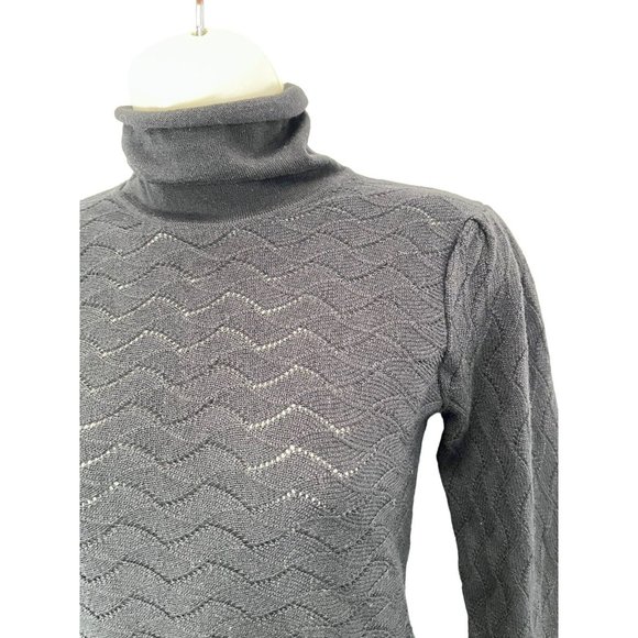 CO Collections Scallop Open Knit Flared Sleeves Turtleneck Sweater Wool Blend XS - Picture 3 of 8